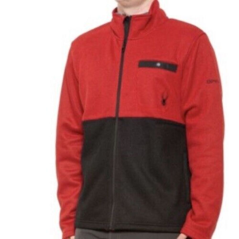 New $129 Spyder Men Bonded Sweater Fleece Fleece Zip Jacket Red SPFGD163-602 M‎